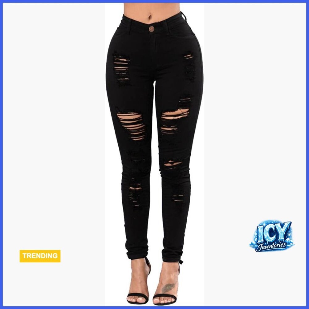 High Rise Stretch Skinny Ripped Jeans Distressed Denim Leggings
